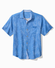 Big & Tall Palm Perch Silk Camp Shirt - Rococo Blue
