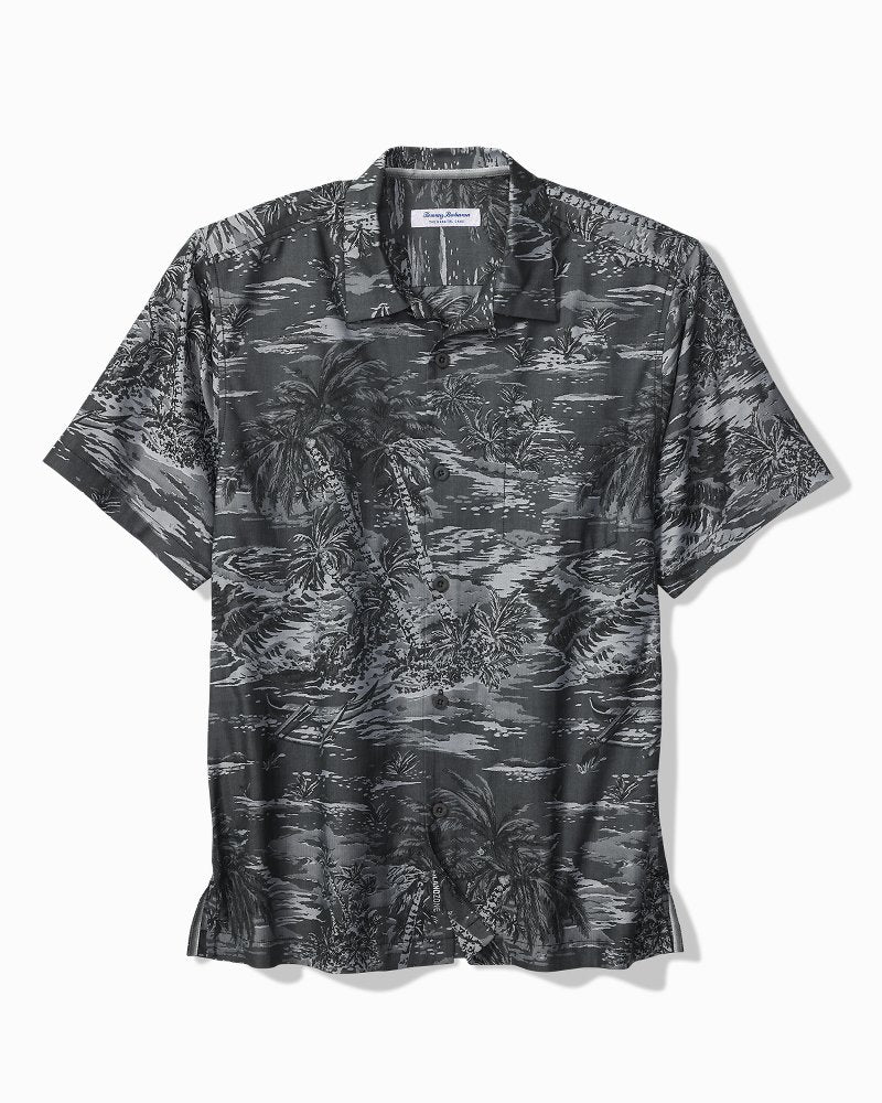 Big & Tall Coastal Ease Palms IslandZone Camp Shirt - Black