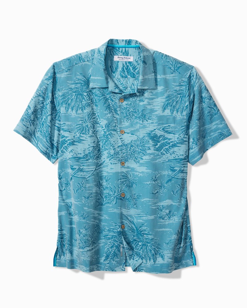 Big & Tall Coastal Ease Palms IslandZone Camp Shirt - Saxony Blue