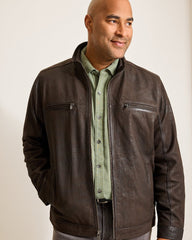 Big & Tall Highland Rocker Leather Jacket - Dark Brown