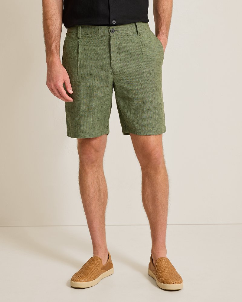 Big & Tall Isla Sands Stripe Stretch-Linen Shorts - Celadon