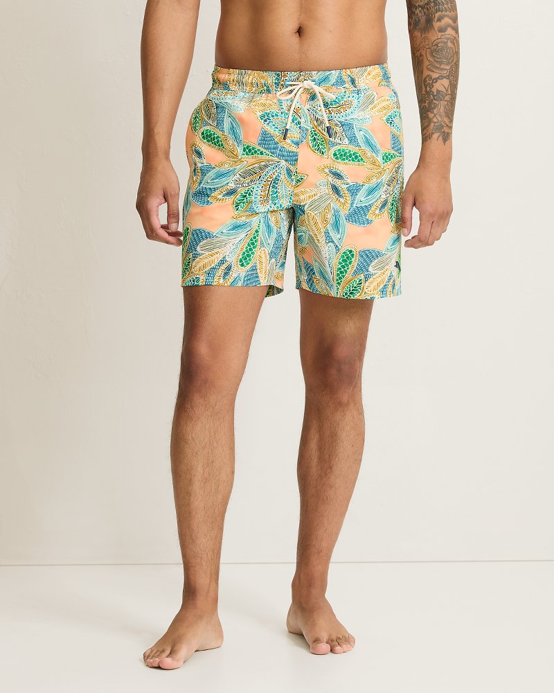 Big & Tall Naples Fuego Tropics Swim Trunks - White Peach