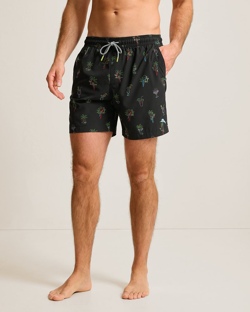 Big & Tall Naples Neon Sips Swim Trunks - Matte Black