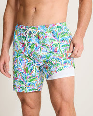 Big & Tall Naples Poolside Palms Swim Trunks - White