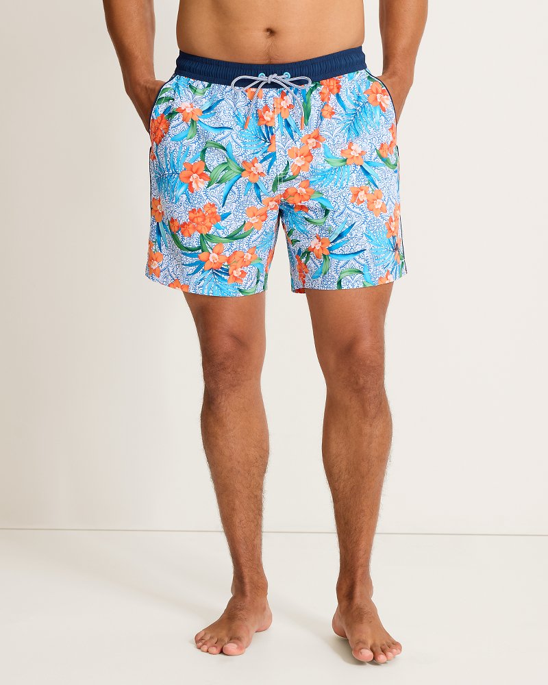 Big & Tall Naples Goa Tropical Swim Trunks - White