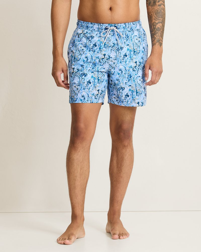 Big & Tall Naples Tidal Echoes Swim Trunks - Clear Sky Blue