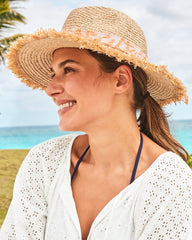 Seaside Continental Raffia Hat - Natural/Coral
