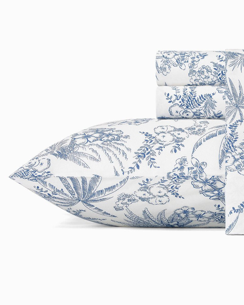 Pen & Ink Palm 4-Piece King Sheet Set - Blue