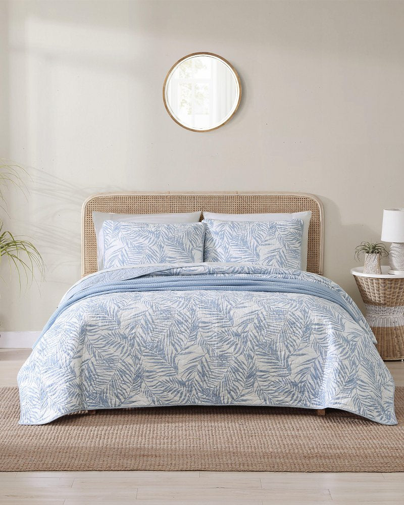 Palmday Reversible 2-Piece Twin Quilt Set - Blue Canal