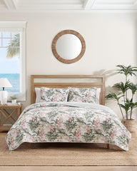 Island Orchid Reversible 3-Piece Full/Queen Quilt Set - Coral Pink/Cream