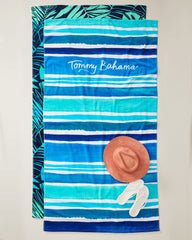 Ombré Fronds & Retro Stripe Beach Towels — Set of 2 - Multicolor