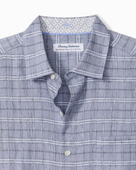Barbados Breeze Playa Plaid Stretch-Linen Shirt - Raincloud