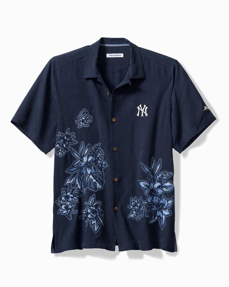 MLB Hibiscus Vibrations Silk Camp Shirt - new_york_yankees