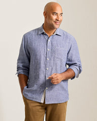 Paradise Breezer Linen Long-Sleeve Shirt - Island Navy