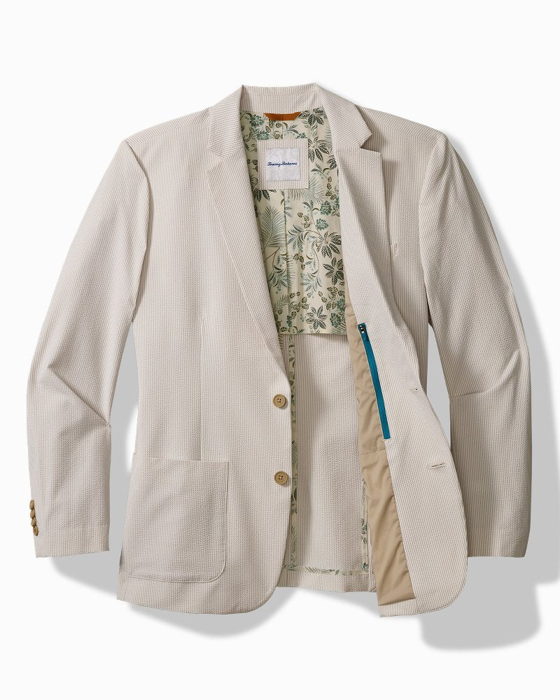 Nova Wave Stretch-Seersucker Sand Stripe Blazer - Stone Khaki