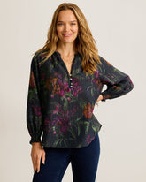 Orchid Isle Linen-Blend Blouse - Black