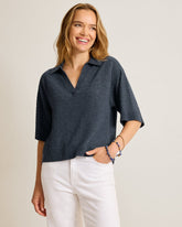 Cotton Drop-Shoulder Sweater Polo - Coastline Heather