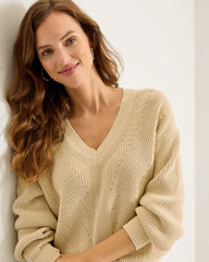Salt & Sea Wash Wave V-Neck Sweater - Crouton