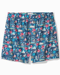 Woven Poplin Tropic Print Boxers - Navy