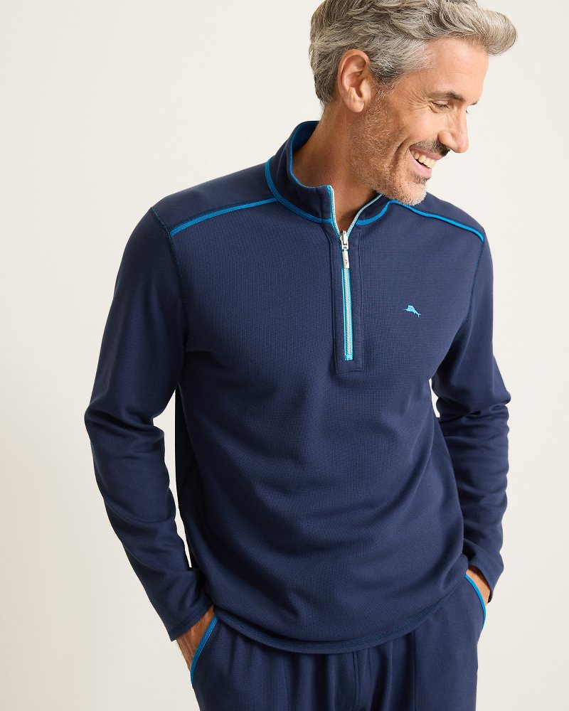 Big & Tall Textured Knit Reversible Half-Zip Sweatshirt - Navy