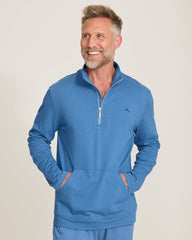 Big & Tall Piqué Long-Sleeve Quarter-Zip Sweatshirt - Heathered Blue