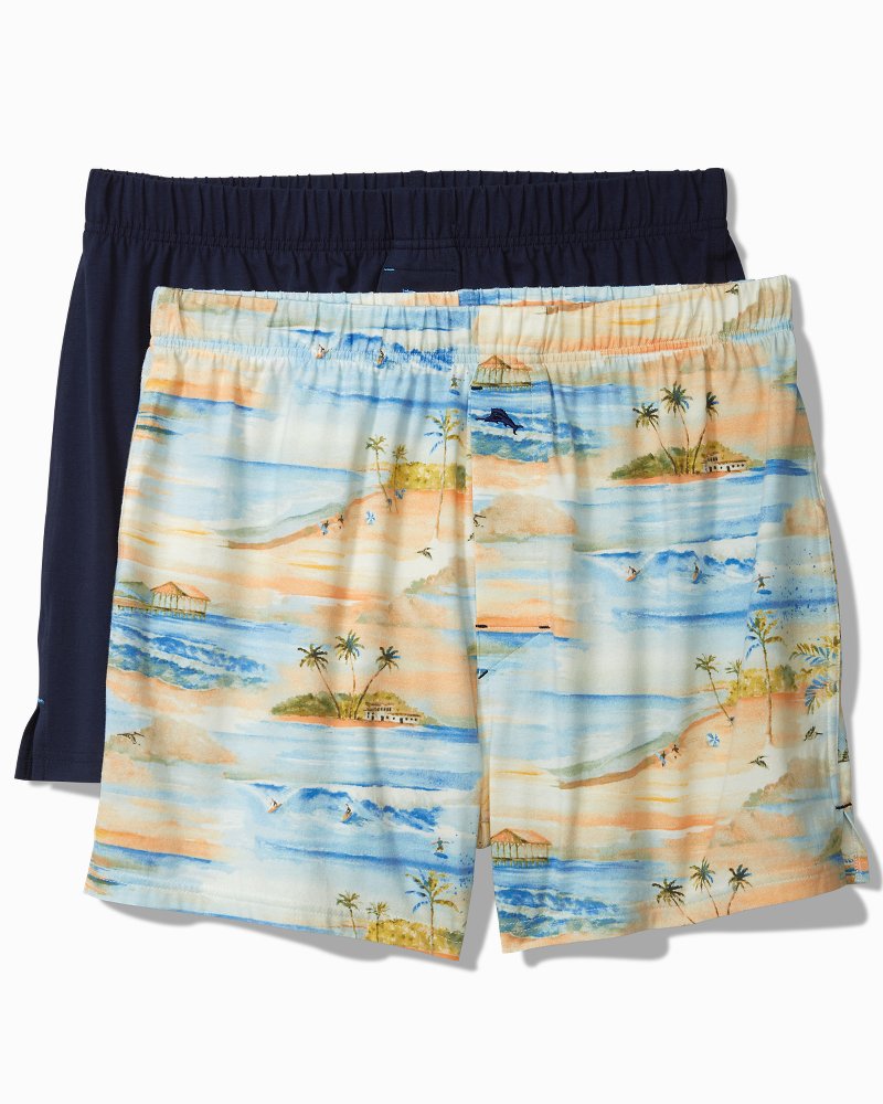 Big & Tall Print and Solid Knit Boxers — 2-Pack - Beach Blue