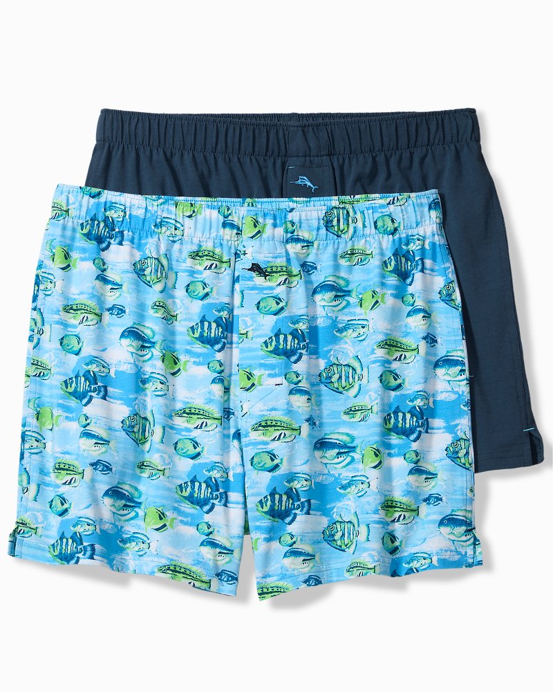Big & Tall Knit Tropical Paradise Print Boxers - 2-Pack - Blue Atoll
