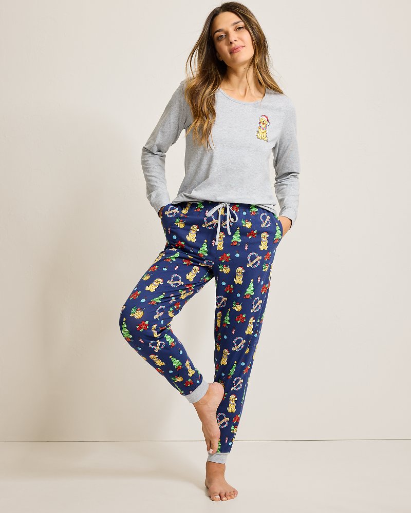 Women's Holiday Dog Long Sleeve & Pants Family Pajama Set - Island Navy
