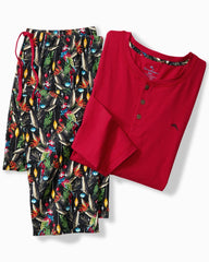 Men's Holiday Parrot Henley & Pants Pajama Set - Poinsettia Red
