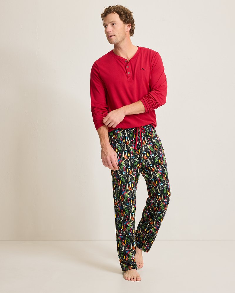 Men's Holiday Parrot Henley & Pants Pajama Set - Poinsettia Red