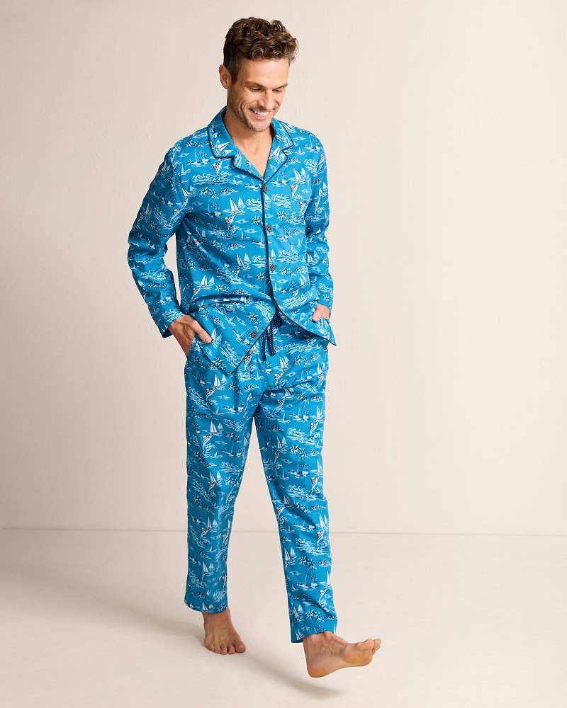 Woven Long Sleeve & Pants Pajama Set - Slate Teal