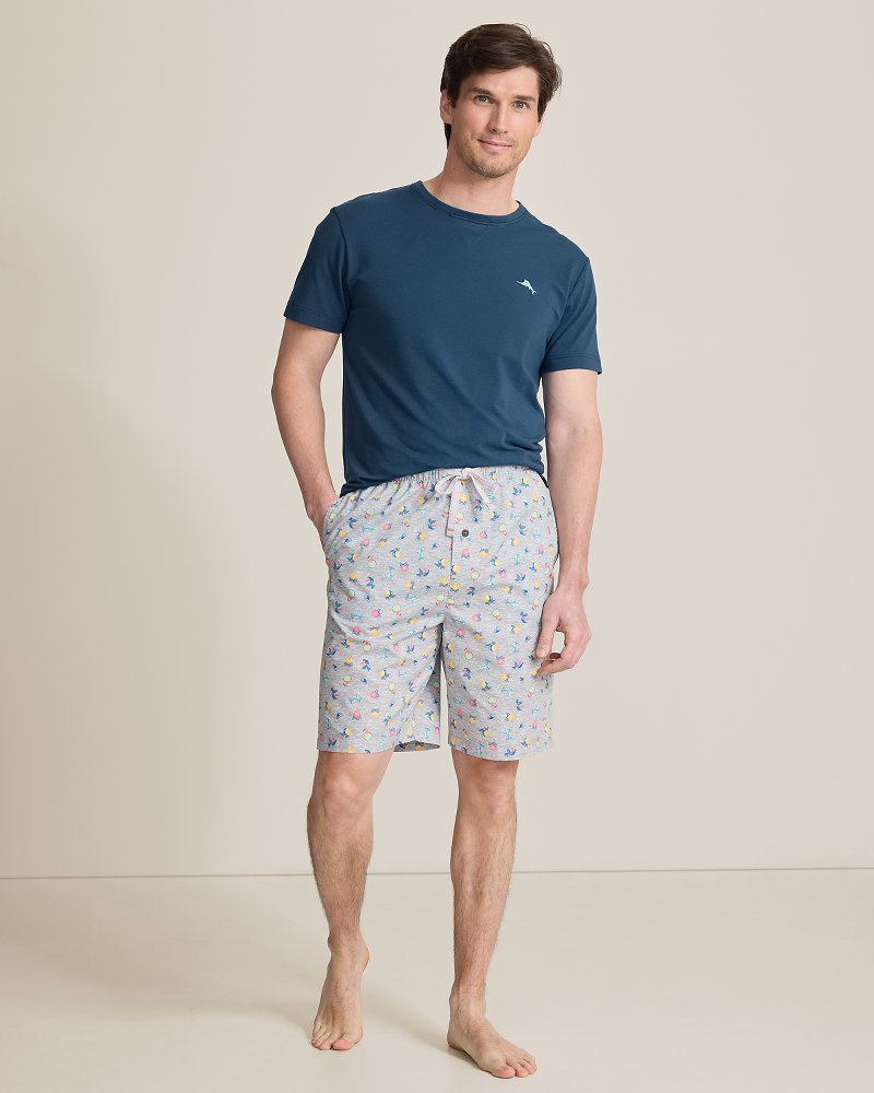 Jersey T-Shirt & Poplin Tropic Print Shorts Pajama Set - Silver Heather