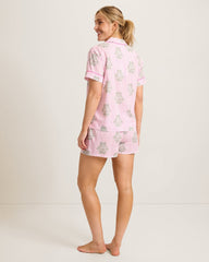 Lawn Short-Sleeve Top & Boxers Pajama Set - Pink Camila