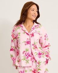 Woven Sateen Long-Sleeve Top & Pants Pajama Set - Chalk Pink