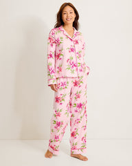 Woven Sateen Long-Sleeve Top & Pants Pajama Set - Chalk Pink
