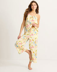 Lawn Tank Top & Cropped Pants Pajama Set - Pale Yellow