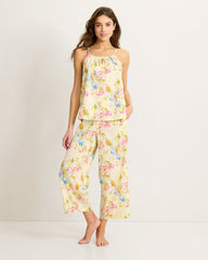 Lawn Tank Top & Cropped Pants Pajama Set - Pale Yellow