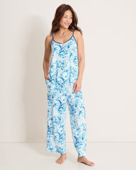 Jersey Tank Top & Cropped Pants Pajama Set - Tropical Blue
