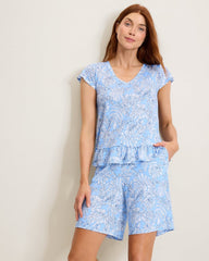 Jersey Cap-Sleeve T-Shirt & Bermuda Shorts Pajama Set - Linen Sky