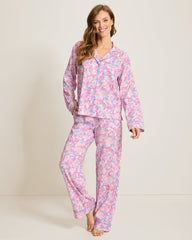 Woven Long-Sleeve Top & Pants Pajama Set - Multicolor