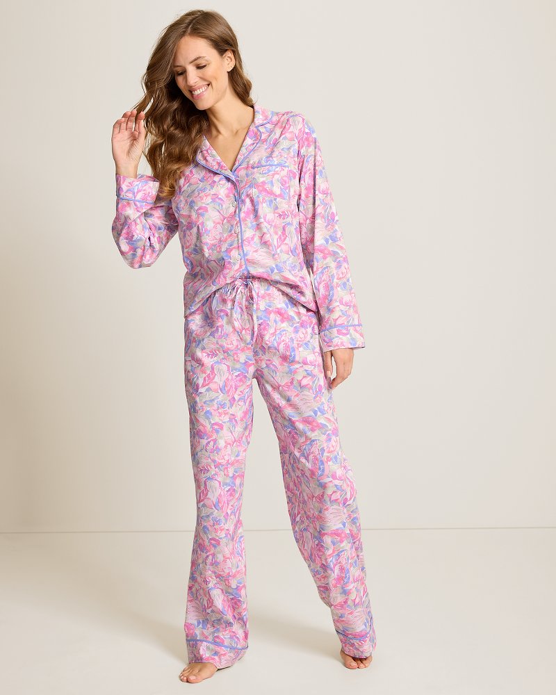 Woven Long-Sleeve Top & Pants Pajama Set - Multicolor