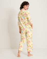 Lawn 3/4-Sleeve Top & Cropped Pants Pajama Set - Pale Yellow