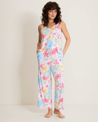 Jersey V-Neck Tank Top & Cropped Pants Pajama Set - Pink Carnation