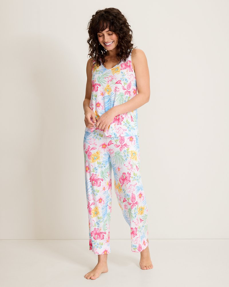 Jersey V-Neck Tank Top & Cropped Pants Pajama Set - Pink Carnation