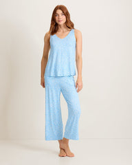 Jersey V-Neck Tank Top & Cropped Pants Pajama Set - Breeze Blue