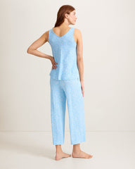 Jersey V-Neck Tank Top & Cropped Pants Pajama Set - Breeze Blue