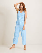 Jersey V-Neck Tank Top & Cropped Pants Pajama Set - Breeze Blue