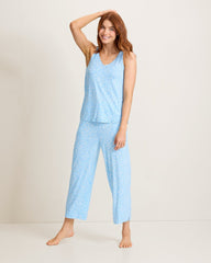 Jersey V-Neck Tank Top & Cropped Pants Pajama Set - Breeze Blue