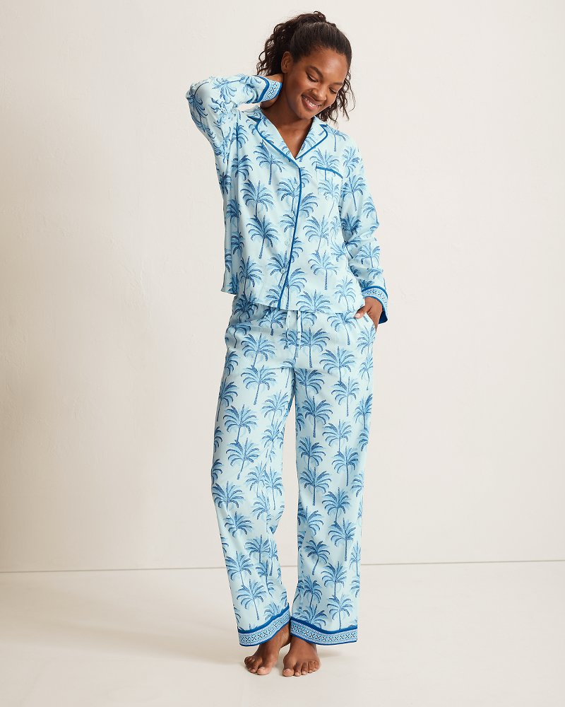 Lawn Long-Sleeve Top & Pants Pajama Set - Fresh Aqua