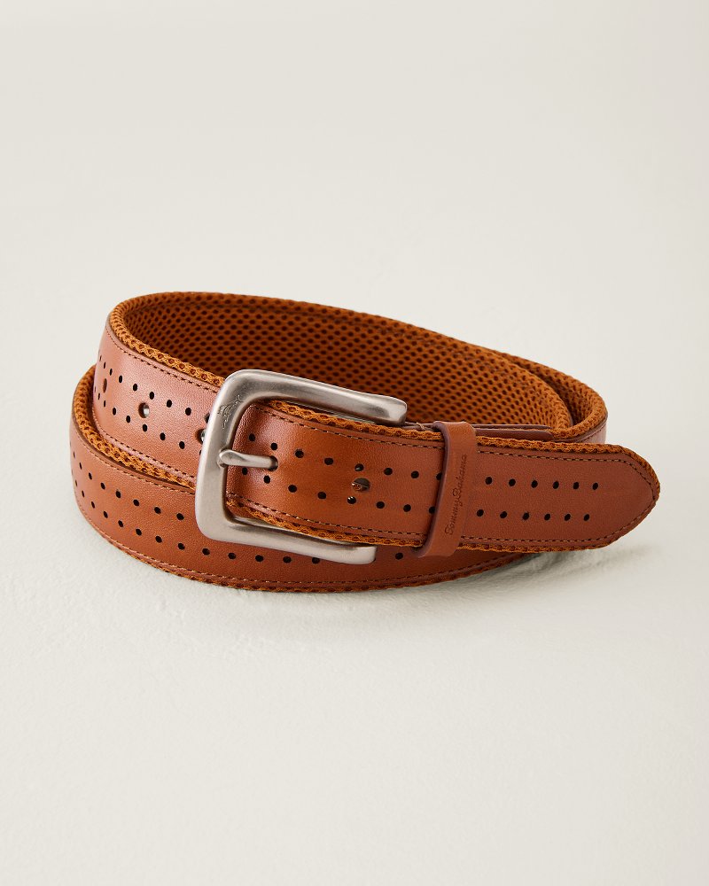 Big &amp; Tall Leather Perforated Belt - Saddle